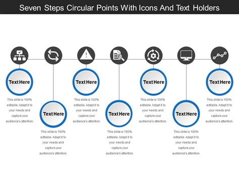 Seven Steps Circular Points With Icons And Text Holders Powerpoint