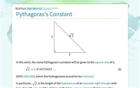 Pythagoras's Constant -- from Wolfram MathWorld