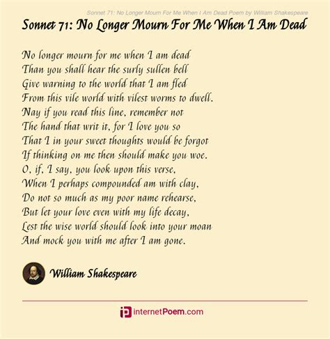 Sonnet 71 No Longer Mourn For Me When I Am Dead Poem By William