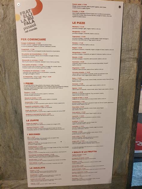 Menu Da Fratelli La Bufala Via Barbaroux Torino Via Giuseppe Barbaroux