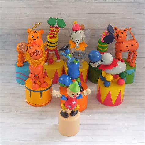 Circus Selection 2 Push Puppet Press Up Toy Wakouwa Wood Novelty