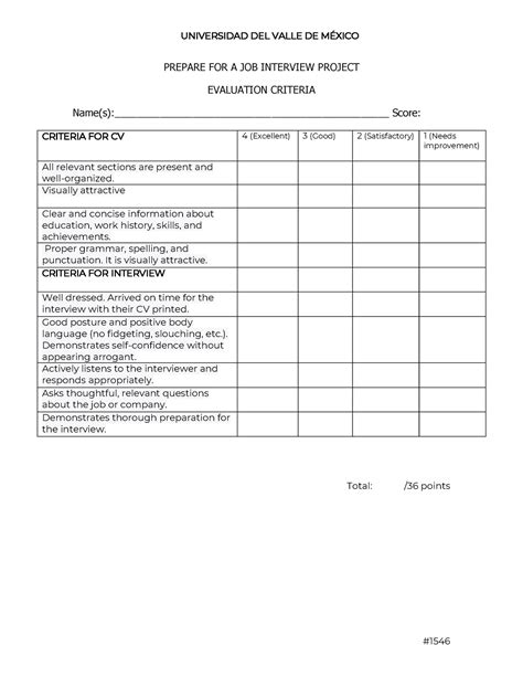 Criteria FOR CV 1546 Actividad En Clase UNIVERSIDAD DEL VALLE DE