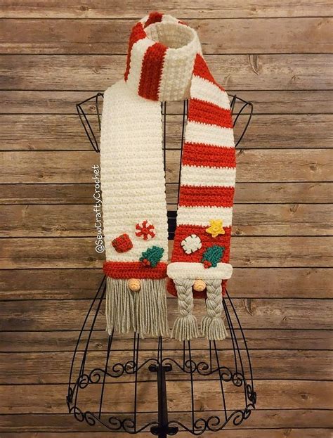 Christmas Gnome Scarf In 2024 Christmas Scarf Crochet Scarf Crochet Pattern Christmas Crochet