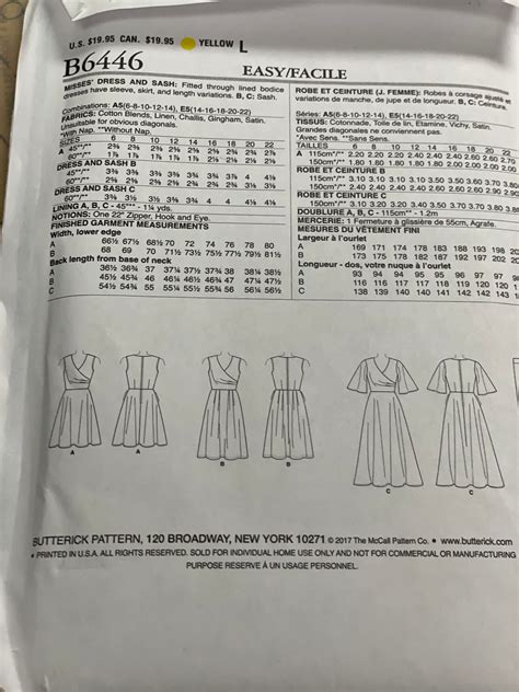 Butterick 6446 Dress With Wrap Front Bodice Sewing Pattern Womans Size