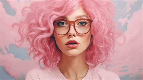 A Woman With Pink Hair And Glasses On Her Face Is Stock Photo