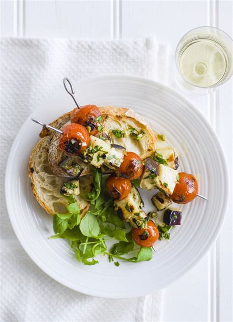 Halloumi Tomato And Aubergine Skewers Recipe Olive Magazine