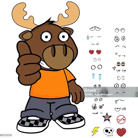 Sweet Moose Kid Character Cartoon Expressions Set Stock Illustration