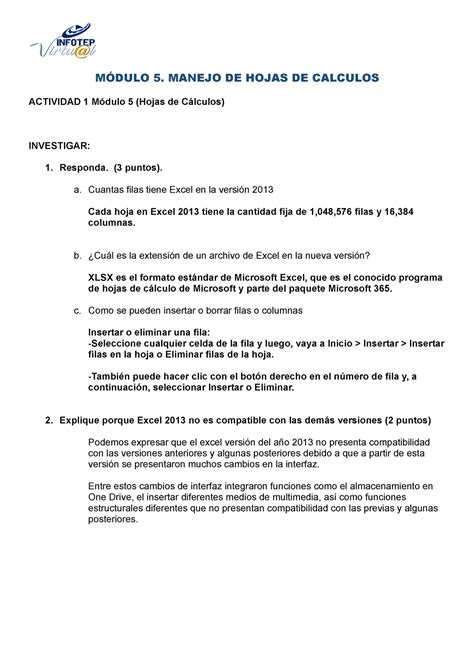 Actividad 1 Modulo 5 MÓDULO 5 MANEJO DE HOJAS DE CALCULOS ACTIVIDAD