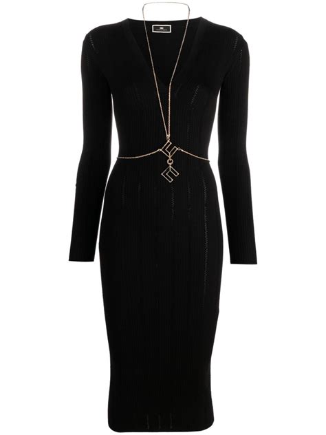 Elisabetta Franchi Cable Link Chain Layered Midi Dress Farfetch