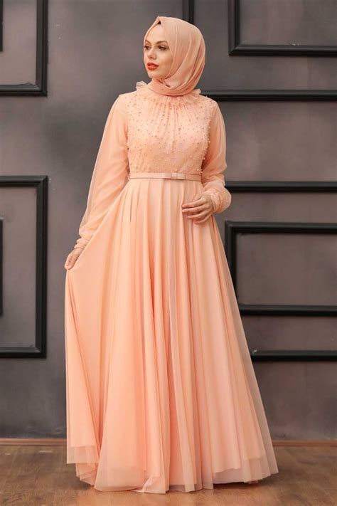 Neva Style Long Salmon Pink Hijab Engagement Gown 2712smn Neva