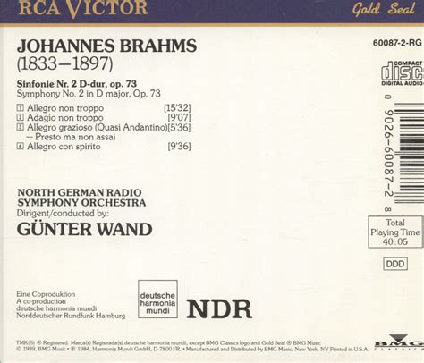 Brahms Günter Wand NDR Sinfonieorchester Symphony No 2 CD eBay