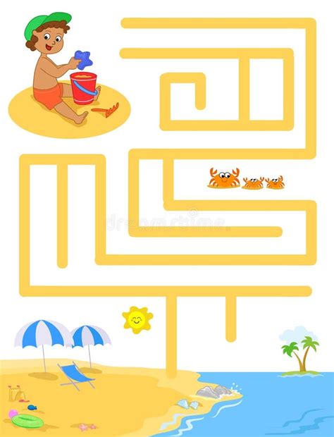 Summer Holiday Easy Kids Maze Stock Vector - Illustration of seaside ...