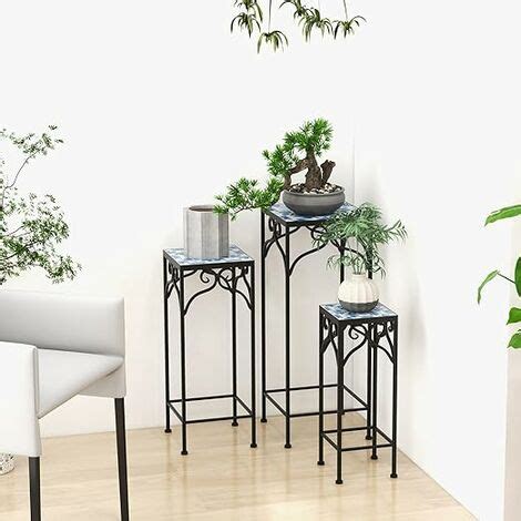 GOPLUS Lot de 3 Porte Plantes en Métal Support Pot de Fleurs Empilable