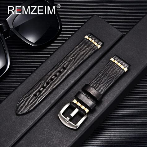 REMZEIM Handmade Vintage Genuine Leather Watchband Strap 18mm 20mm 22mm