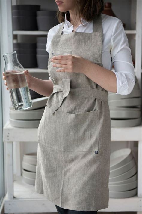 Natural Linen Apron 30 Colors Apron With Pockets Full Apron Unisex