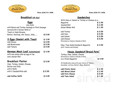 Menu for Bread Pete in Cape Coral, FL | Sirved