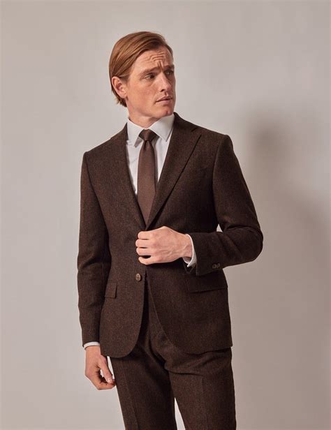 Men S Brown Merino Herringbone Tweed Slim Suit Collection