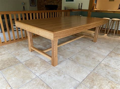 Oak Farmhouse Ft Snooker Dining Table With Green Cloth Cover