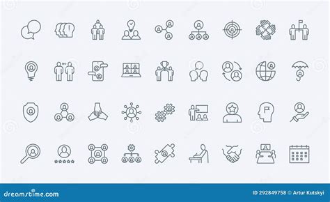 Teamwork Thin Line Icons Set Human Resources And Community Team Of