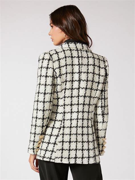 Shein Bizwear Double Breasted Plaid Tweed Blazer Shein Uk