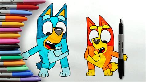 Cómo Dibujar y Colorear a Bluey y Bingo Paso a Paso Fácil para Niños y