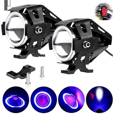 Farol De Milha U Angel Eyes Azul Moto Auxiliar Led Neblina W V