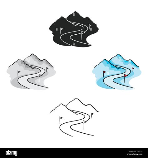 Ski track icon in cartoon,black style isolated on white background. Ski resort symbol vector ...