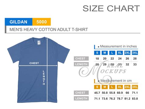 Gildan 5000 Unisex Heavy Cotton Tee Size Chart Gildan Etsy Uk