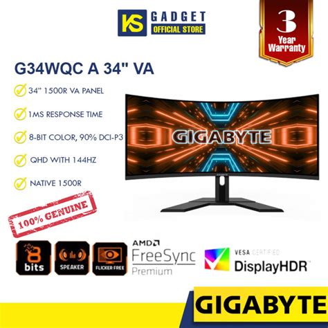 GIGABYTE G34WQC 34 WQHD 144HZ 1MS 8BIT FREESYNC PREMIUM CURVE GAMING