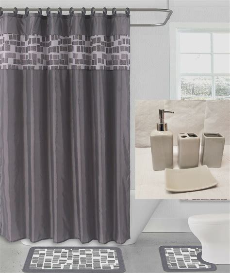 19 Piece Bathroom Set 2 Rug Mat Non Slip 1 Shower Curtain 12 Fabric