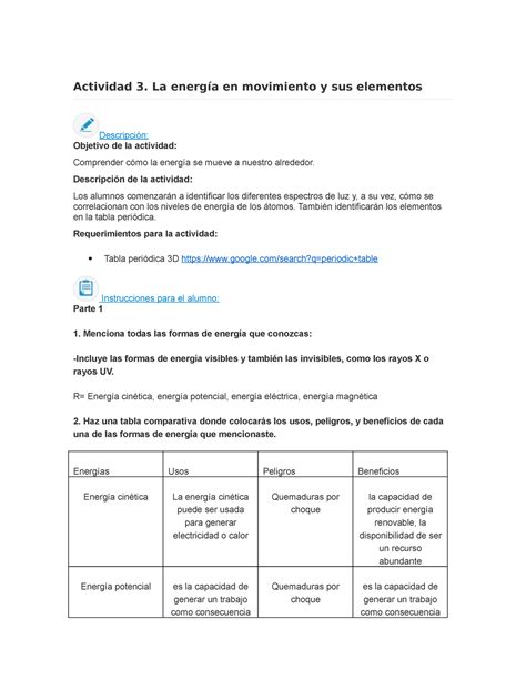 Actividad Transformaci N De La Materia Actividad La Energ A En