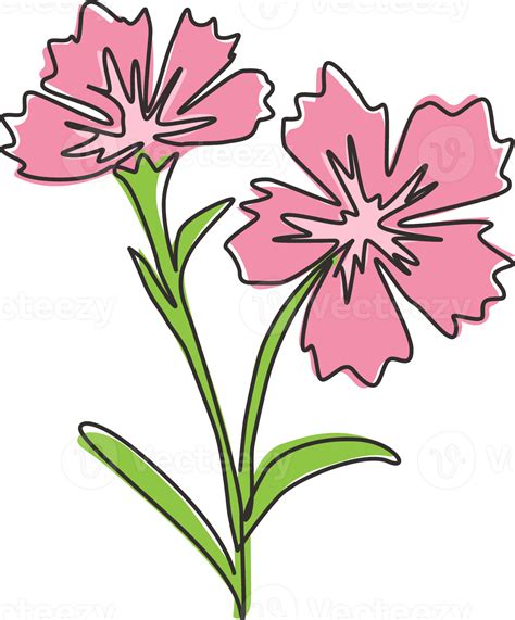 Single One Line Drawing Of Beauty Fresh Dianthus For Home Wall Decor