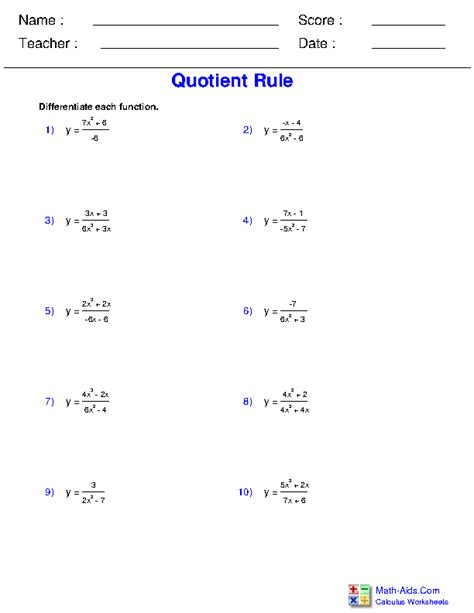 Power Rule Derivative Worksheet