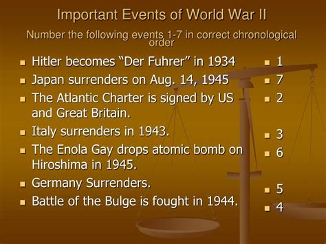 Ppt Important Events Of World War Ii Number The Following Events 1 7 In Correct Chronological