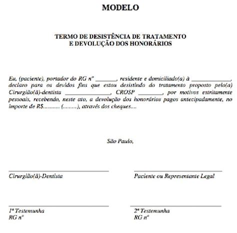 Termo De Desist Ncia De Tratamento E Devolu O Dos Honor Rios Pdf