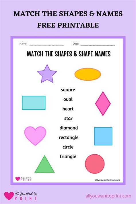 Match The Shapes And Shape Names Free Printable Worksheet Free