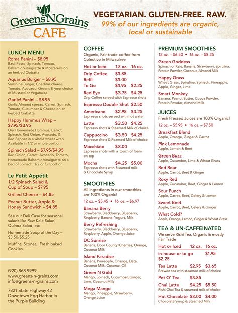 Café Menu | Greens N Grains Natural Foods Market & Café