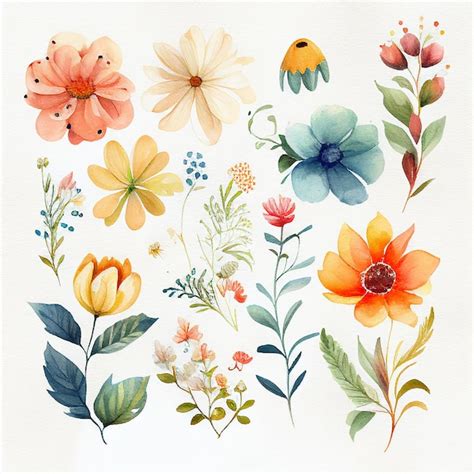 Colocar Flores Y Dejar Pintar Ilustraciones Florales De Acuarela