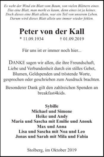 Traueranzeigen Von Peter Von Der Kall Aachen Gedenkt