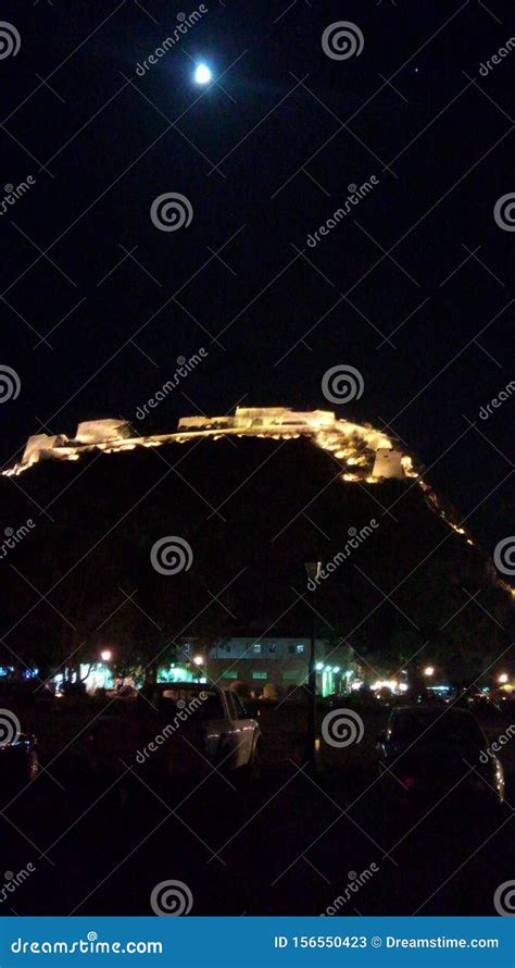 Palamidi Night Nauplie GreeceðŸ‡¬ðŸ‡· Stock Image Image Of Moon