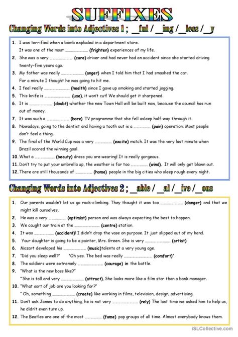 SUFFIXES ADJECTIVES General Gramma English ESL Worksheets Pdf Doc