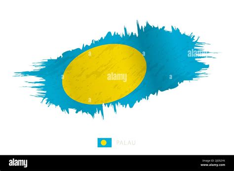 Painted Brushstroke Flag Of Palau With Waving Effect Vector Flag Stock