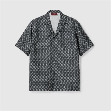 Camicia In Seta Con Stampa GG In Grigio E Bianco GUCCI Italia