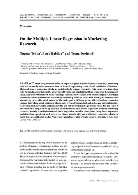 Pdf On The Multiple Linear Regression In Marketing Research Nugzar Todua