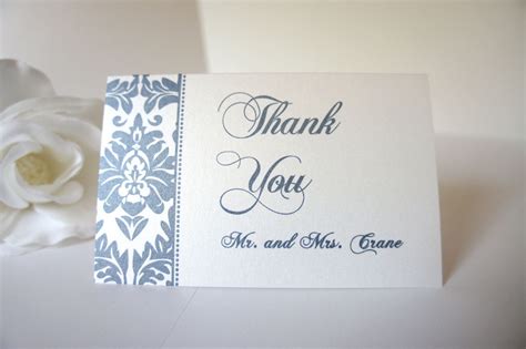 Navy Blue Damask Thank You Cards Wedding Thank You Card Navy Blue