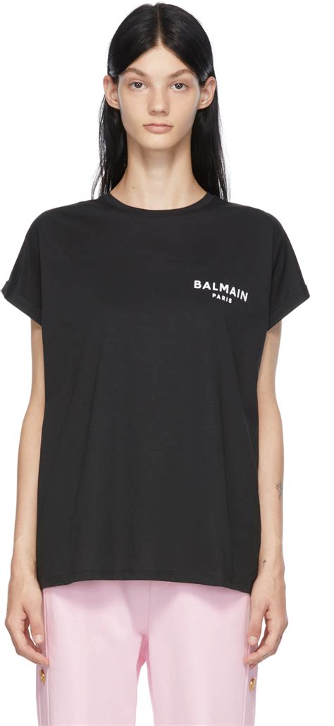 Balmain Black Flocked Logo T Shirt Ssense Uk