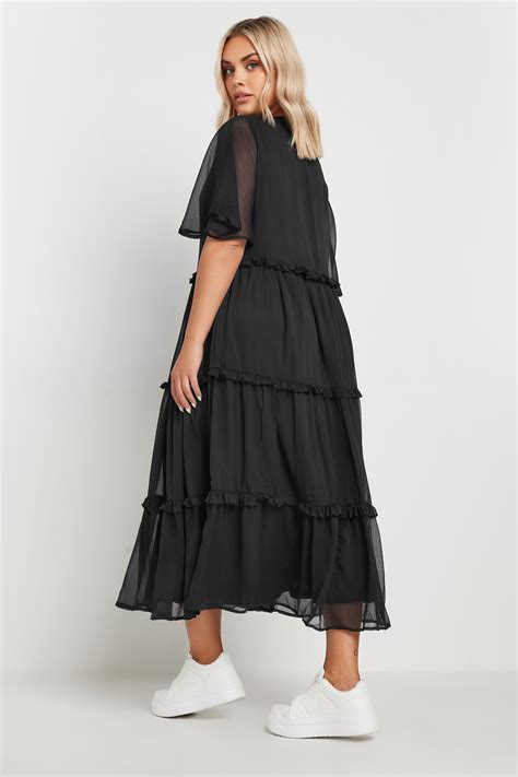 Yours Plus Size Black Chiffon Tiered Midaxi Dress Yours Clothing