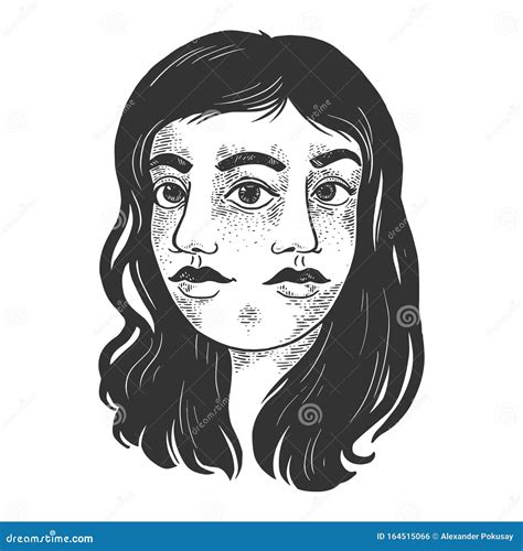 Double Face Girl Sketch Engraving Vector Stock Vector Illustration Of