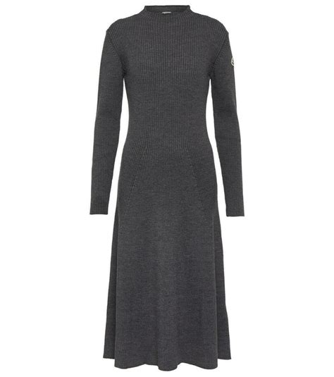 Moncler Ribbed Knit Wool Blend Midi Dress Moncler