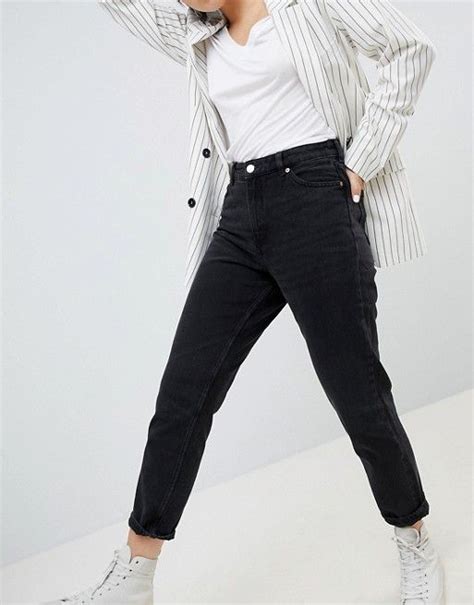 Monki Taiki High Waist Mom Jeans In Black Asos Casual Outfits